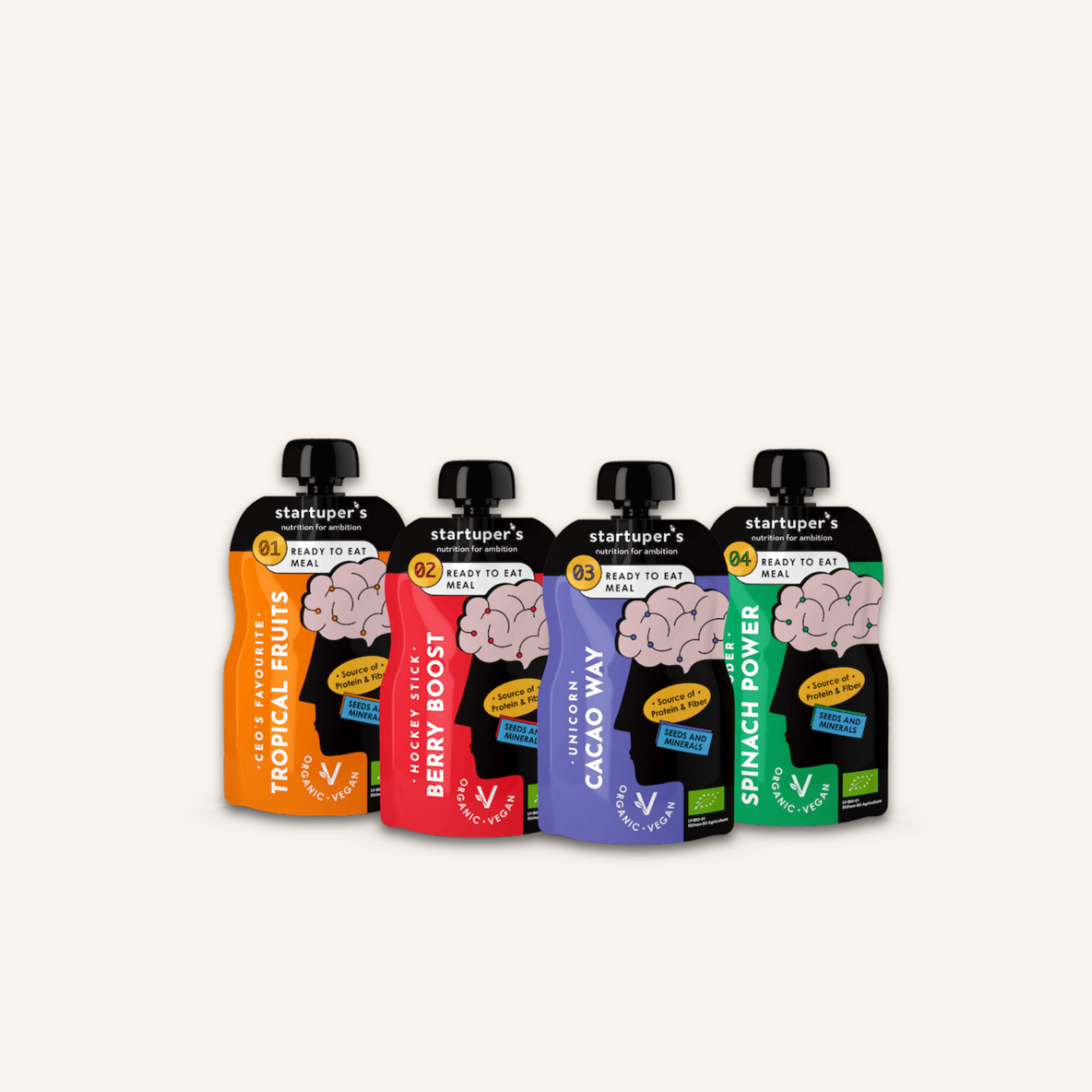startuper's smoothies pakuotės šviesiame fone