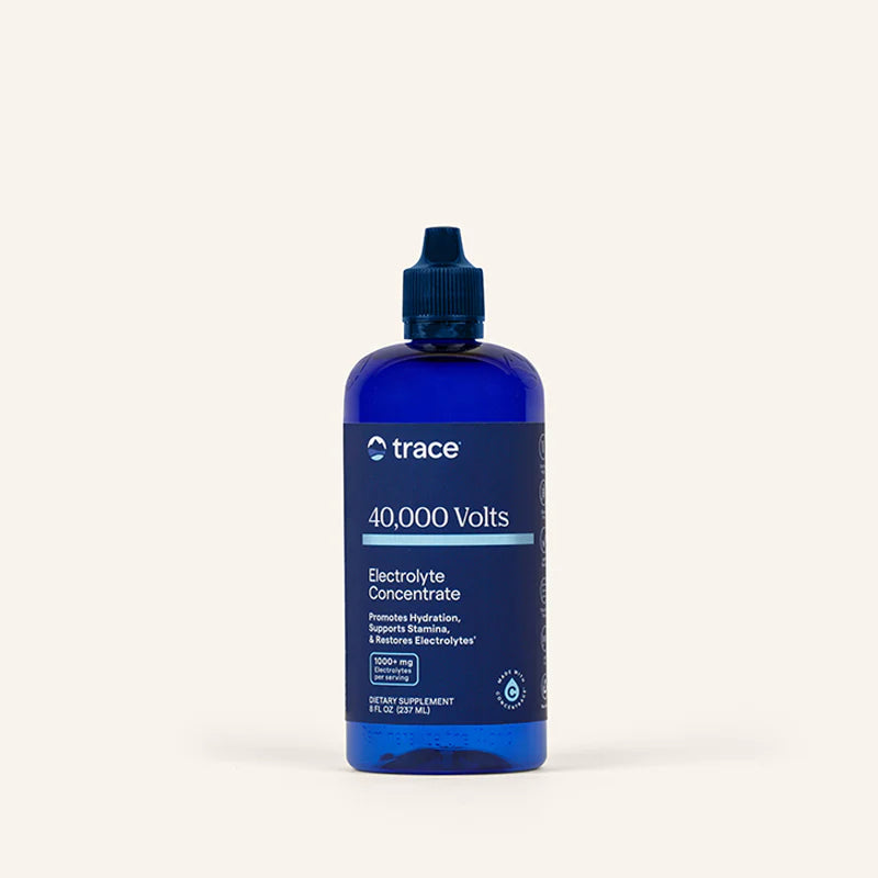 Trace minerals 40 000 Volts elektrolitų pakuotė šviesniame fone