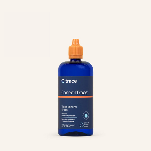 Trace minerals Concentrace joninių mineralų pakuotė 237 ml baltame fone