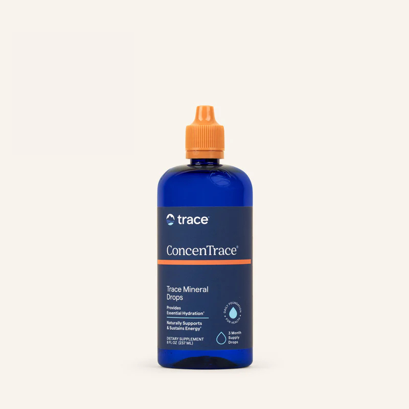 Trace minerals Concentrace joninių mineralų pakuotė 237 ml baltame fone
