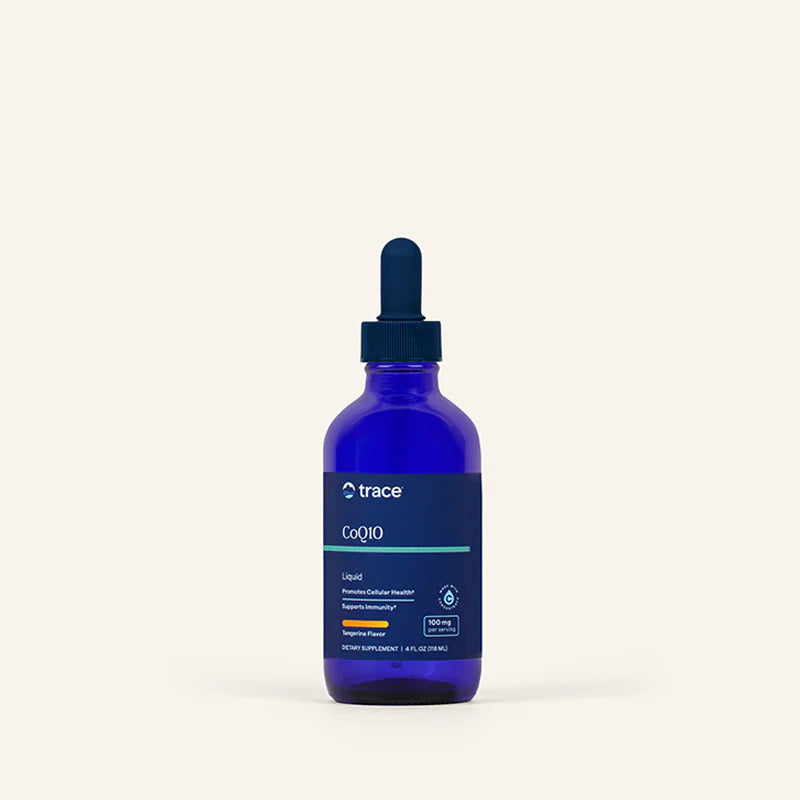 Trace Minerals kofermento Q10 pakuotė šviesiame fone